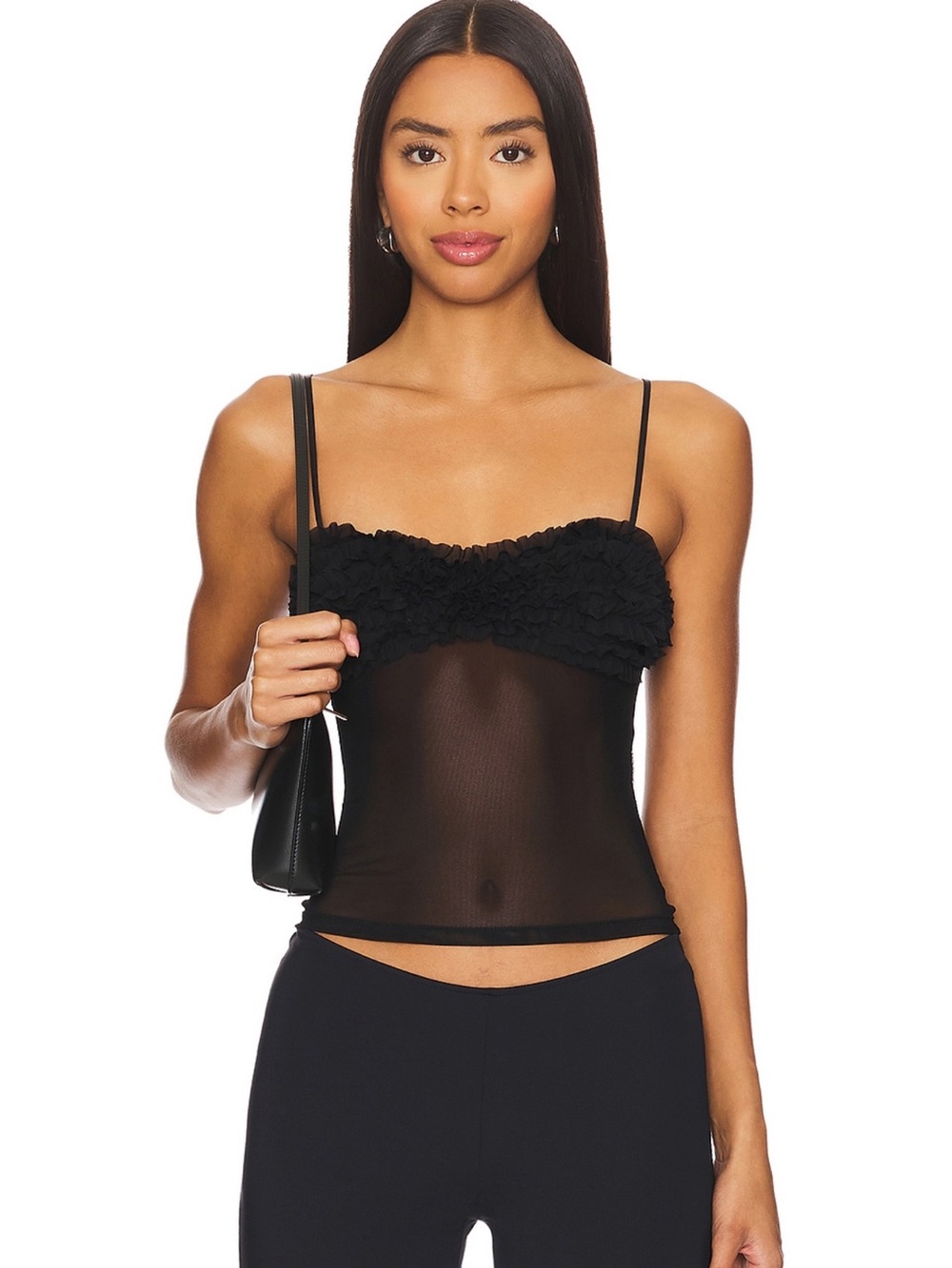 REVOLVE Black Ruffle Sheer Cami